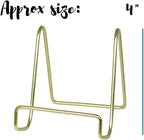 Plate Stands for Display 4 Inch – Brass Gold Metal Display Easel Stand for Decorative Plates, Picture Frames, Books & Photos – Stable Metal Plate Holder Display Stand for Shelf & Tabletop Décor – 10 Pack