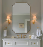 ANDY STAR 24"x40" Gold Mirror, Brushed Brass Scalloped Wall Mirror, Unique Rectangle Mirror, Bathroom Vanity Mirror in Anti-Rust Stainless Steel Metal Frame 1’’ Deep, Hangs Vertically/Horizontally