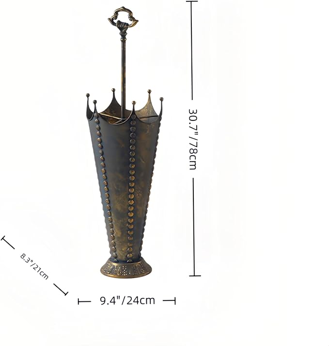 Vintage Metal Umbrella Stand, Antique Crown-Shaped Top, 30.7 Inch Tall, Decorative Rustic Farmhouse Freestanding Entryway, Hallway & Office