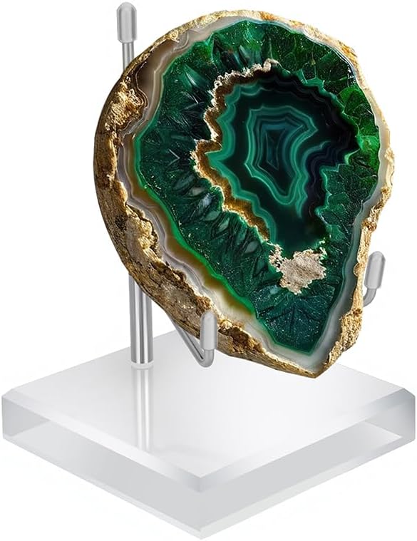 4 x 4 x 5.5 Inch Large Crystal Holder Acrylic Display Stands with Adjustable Metal Arm Rock Show Solid Riser Clear Block for Showcasing Geodes Mineral Specimens Amethyst Stone Easel Collectibles