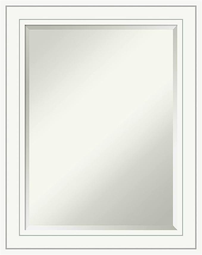 Amanti Art White Wall Mirror 29x23 Craftsman White Rectangle Bathroom Mirror for Wall Decor Living Room, Medium Casual Wood Frame, Hangs Horizonally and Vertically, Bathroom Decor, Beveled Edge
