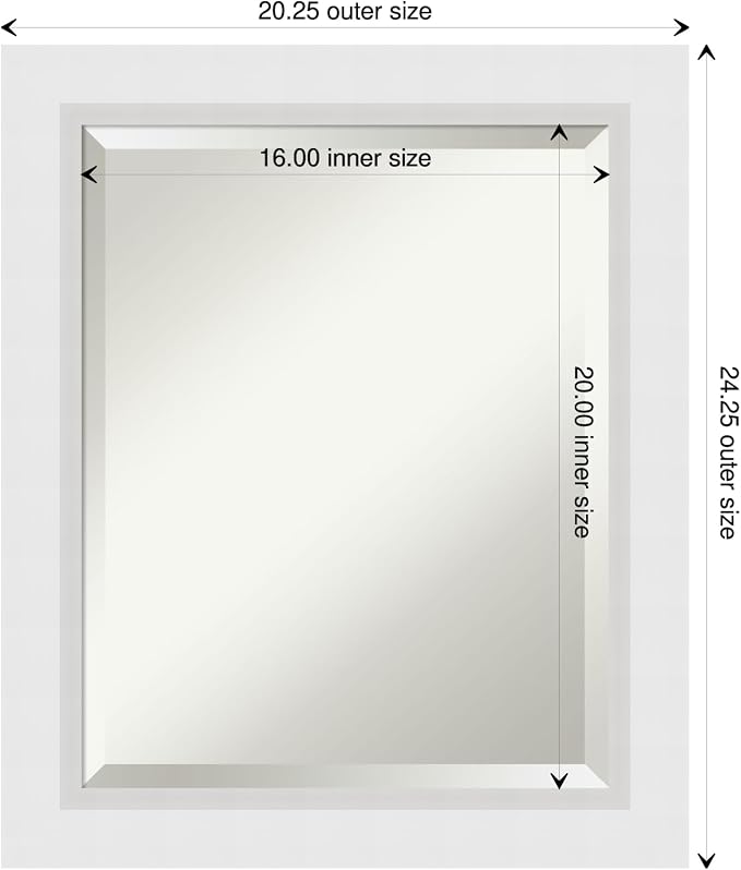 Amanti Art White Wall Mirror 24x20 Blanco White Rectangle Bathroom Mirror for Wall Decor Living Room, Small Modern Wood Frame, Hangs Horizonally and Vertically, Bathroom Decor, Beveled Edge