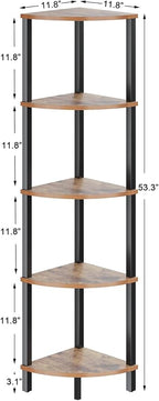 VIMBER Corner Shelf, 5-Tier Corner Bookshelf, Industrial Corner Ladder Shelf, Rustic Display Shelf for Living Room, Bedroom, Kitchen, Home Office, Rustic Brown and Black UJSJ001H