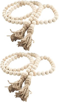 Sivya 2Pcs Wood Bead Garland With Tassels, Rustic Farmhouse Decor for Tiered Tray and Wall (Natural Wood, 58in/2Pcs)