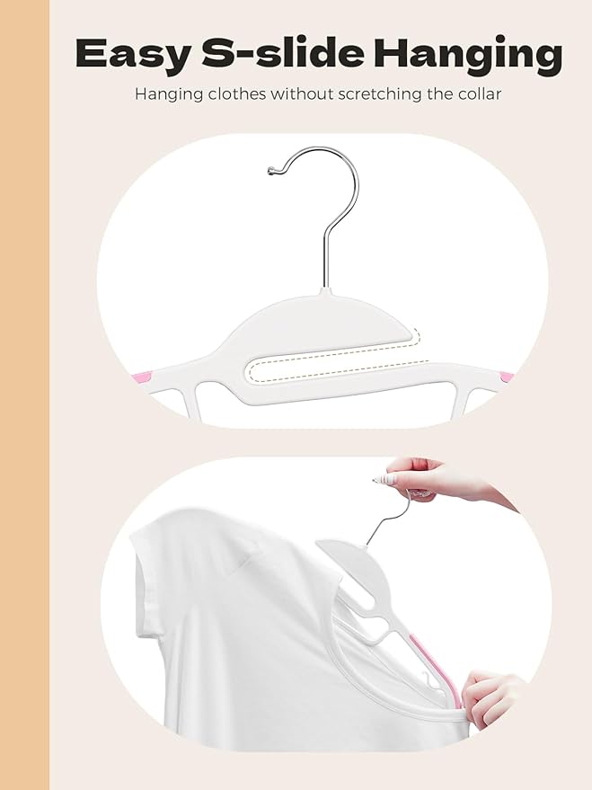 HOUSE DAY Heavy Duty Plastic Hangers 100 Pack, Pink Slim Clothes Hangers Space Saving, Non Slip Hangers with Rubber Pads, Durable Coat Hanger for Closet, S-Shaped Hanger for Shirt, Suit, Pant, Skirt