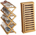 Bamboo Shoe Rack Organizer, 2-10 Tiers, Natural or Tea Color, No-Tool Assembly, Foldable Storage Shelf (Gem Green 4-Storey 100)