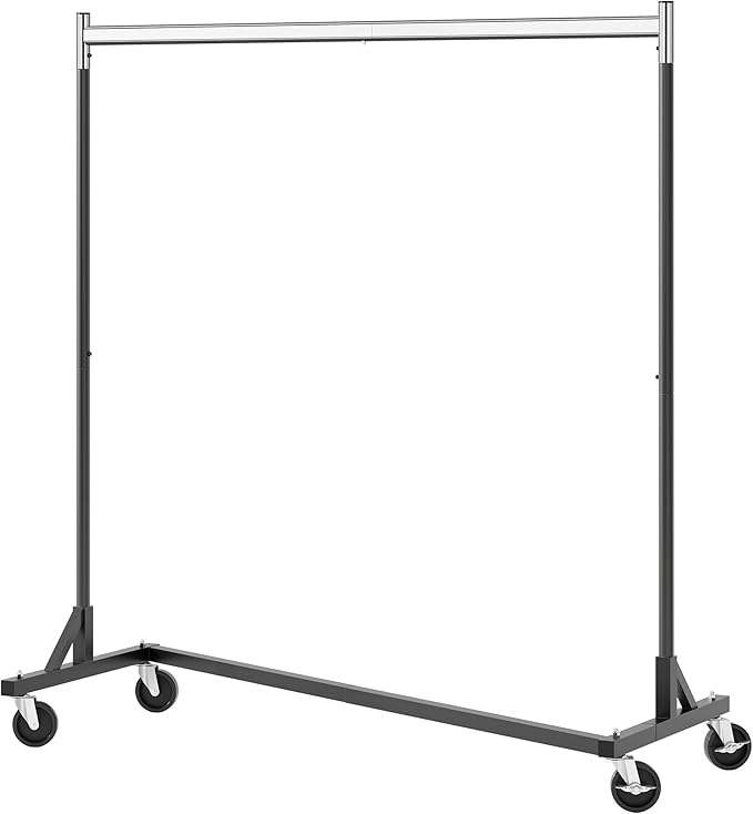 Hoctieon Z Rack, Rolling Clothes Racks with Z-Base, Heavy Duty Garment Rack, Clothing Racks for Hanging Clothes, Sturdy Metal Hanging Holder, Clothes Organizer Rack, Chrome
