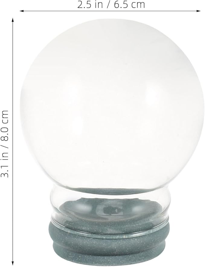 2pcs Glass Snow Globes: Clear Fillable Snow Water Globe Rubber Base Candy Bottle Jar for DIY Craft Home Christmas Winter Decoration 65mm