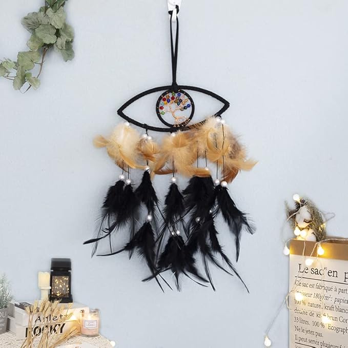 Black Evil Eye Life of Tree Dream Catcher Wall Decor, DreamCatchers Wall Hanging Ornaments for Bedroom Home Decor Festival Gift