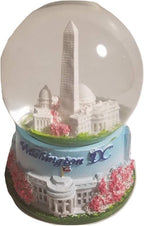 Cherry Blossom Themed Washington Monument, Jefferson Memorial, White House & U.S. Capitol Decorative Snow Globe - DC Souvenirs (Medium)