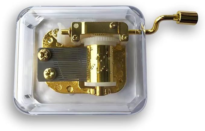 BinkeGG Play (Love Story (Where do I Begin)) Clear Acrylic Hand Crank Music Box with Sankyo Musical Movement (65 Tunes Option)