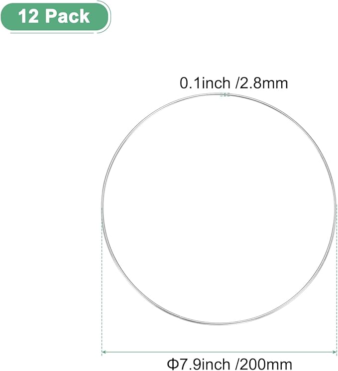 M METERXITY 12-Pack Dream Catcher Rings,7.9 Inch Metal Round Shape Macrame Wreath Floral Ring Hoop for Home/Valentine/DIY Craft/Wedding/Wall Hanging Decorations [White Silver]