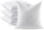 Feather Throw Pillow Inserts Set of 4, Soft Fluffy Square 22 x 22 Inches Decorative Pillow Insert, Feather and Down Euro Pillows for Bed, Couch and Cushion