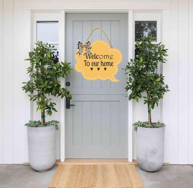 Welcome To Our Home Sign for Front Door 12'' Bubble Shape Wood Sign Hanging Decor Outdoor sign for Farmhouse porch Wall Pediments Decorations