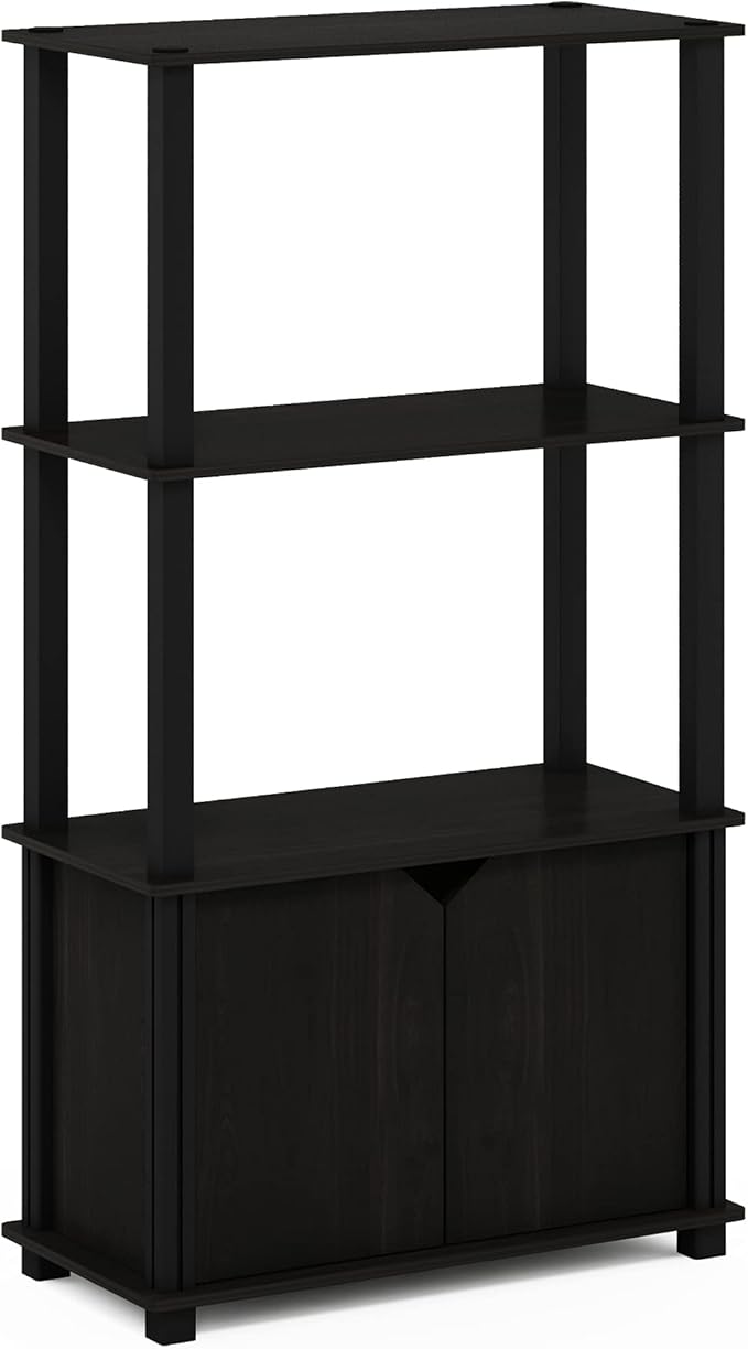 Furinno GO GREEN Storage Shelves, 4-Tier Book Shelf, Bookcase, Display Shelf with Open Shelf and Closed Storage, for Organization and Storage, Living Room, Garage, Home Office, Espresso