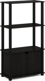 Furinno GO GREEN Storage Shelves, 4-Tier Book Shelf, Bookcase, Display Shelf with Open Shelf and Closed Storage, for Organization and Storage, Living Room, Garage, Home Office, Espresso