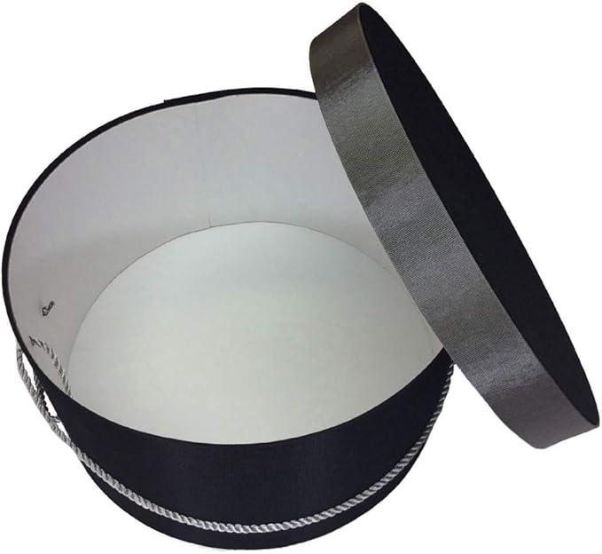 Sarah's Hat Boxes Classic Black/Gray Hat Box – 14.75" x 7.5" (Dia. x Ht.) Handmade in USA – Odorless Non-Toxic Adhesive, Cording Handle – Premium Storage for Hats & Accessories