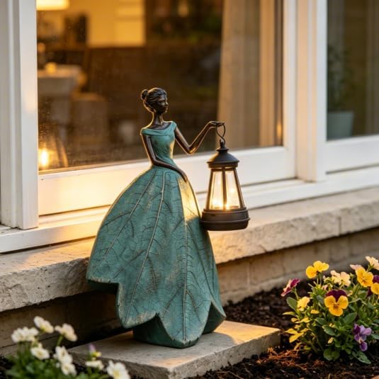 Guichifun Fairy Statues Solar Outdoor Lights - Resin Garden Figurines Decorations for Patio Yard Lawn Decor Housewarming Gardening Gifts for Women Mom 7.4 x 5.3 x 12 Inch