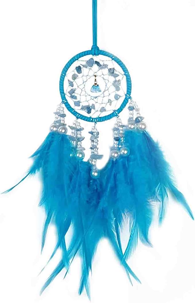 Dream Catcher for Car Rearview Mirror, Hanging Charm Ornament Pendant, Lucky Interior Accessory (Blue)