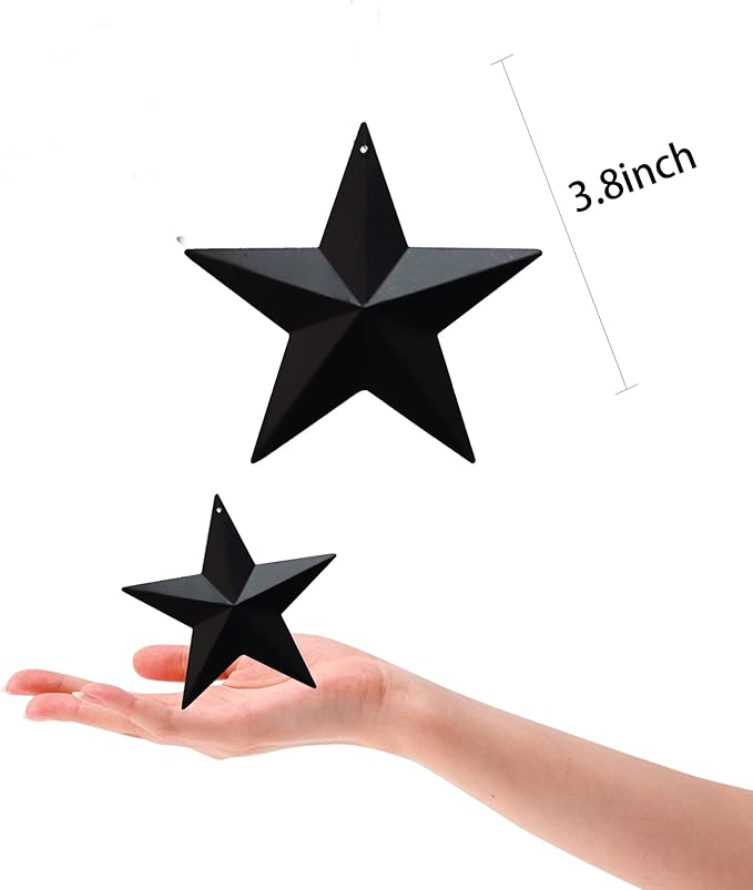 Metal Star Hanging Ornament, 3.8 Inch Black Barn Star for Home Decoration, Set of 12, Rustic Vintage Christmas Gift
