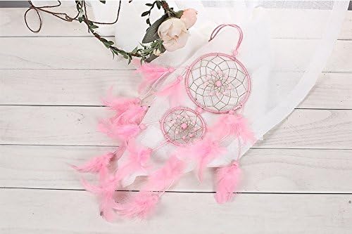 Handmade Homemade Beautiful Natural Feathers Double Pink Dream Catcher Wall Hanging Home Decoration