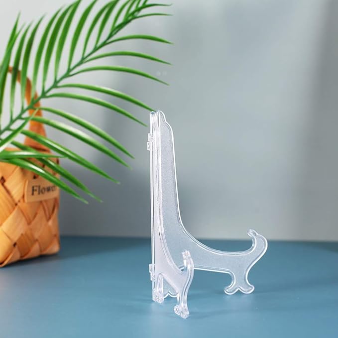 Artliving 7" Clear Plastic Easels or Stand/Plate Holders to Display Pictures or Other Items at Weddings, Home Decoration, Birthdays, Tables (24 Pack)