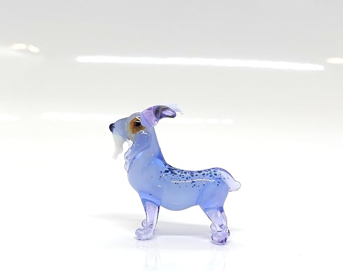Goat Micro Tiny Figurines Hand Blown Glass Art Animals Collectible Gift Home Décor (Blue Purple)