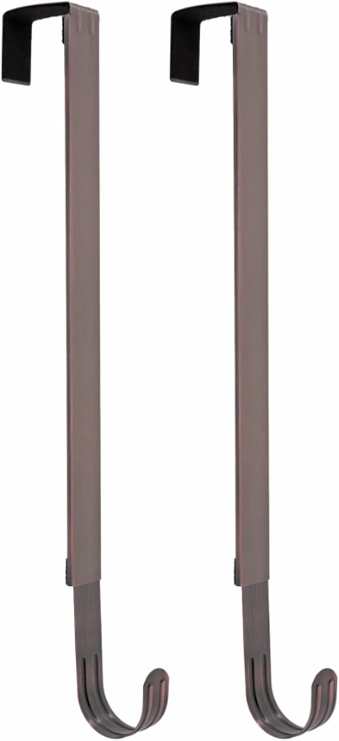 Haute Decor Adapt Adjustable Length Wreath Hanger 2 Pack (Bronze) Front or Back Door Decor Holders with Pads on The Back, Holds up to 10 lbs. Oil-Rubbed Bronze 2 Pack