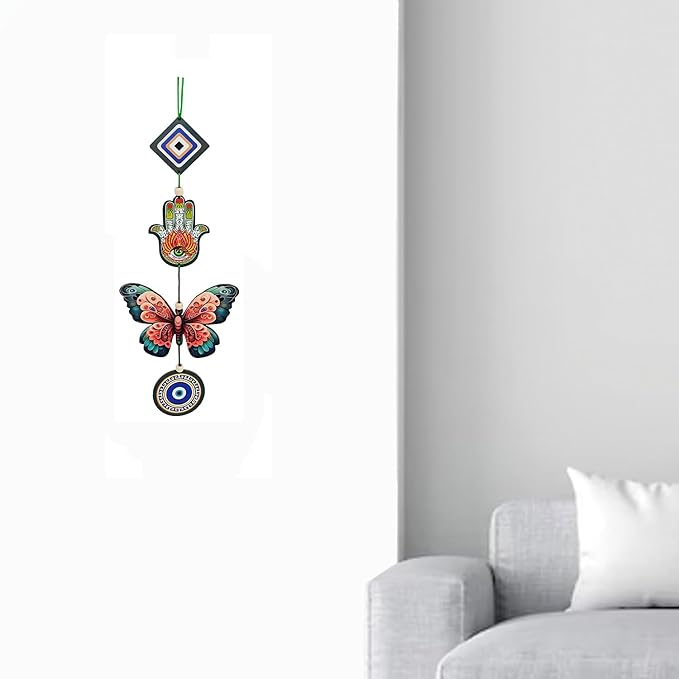 Decorative Bird Mobile Wall Hanging, Colorful Swallow Design with Flowers, Traditional Tattoo Style Art (Butterfly_Hanging_D_1)