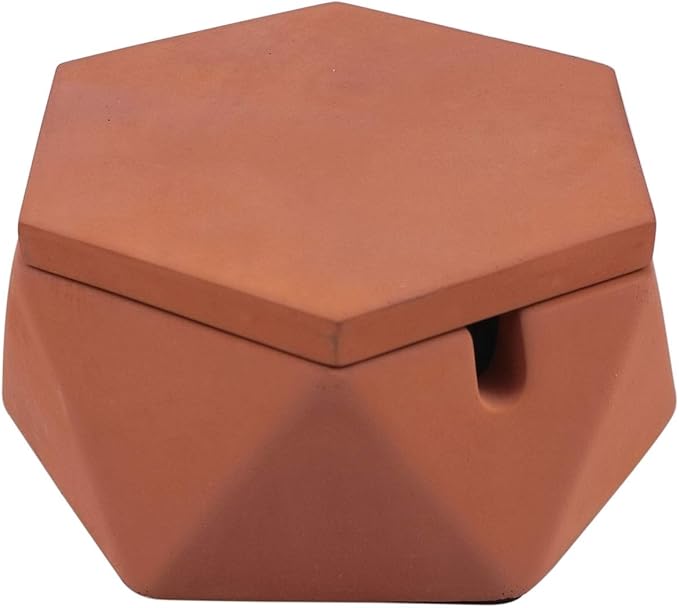 FREELOVE Concrete Ashtray with Lid & Stainless Steel Ashtrays for Cigarettes, Cement Ash Tray Smoking Holder Indoor Smokeless Outdoor Windproof Patio Home Office Cool Decor(Brick Red, Small)