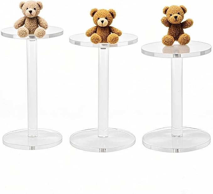 3 Pack 4 " Dia Acrylic Display Riser Jewelry Watches Round Pedestal Flower- Stand Small Figure Holder for Kitchen, Dining Room, Living Room Furniture