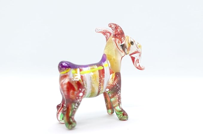 Goat Tiny Figurines Animals Hand Blown Color Glass Art Collectible Gift Home Décor (Multi-Red)
