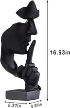 aboxoo Thinker Statue, Silence is Gold Abstract Art Figurine, Modern Home Resin Sculptures Decorative Objects Piano Desktop Decor for Creative Room Home, Office Study Decor (Large Black)