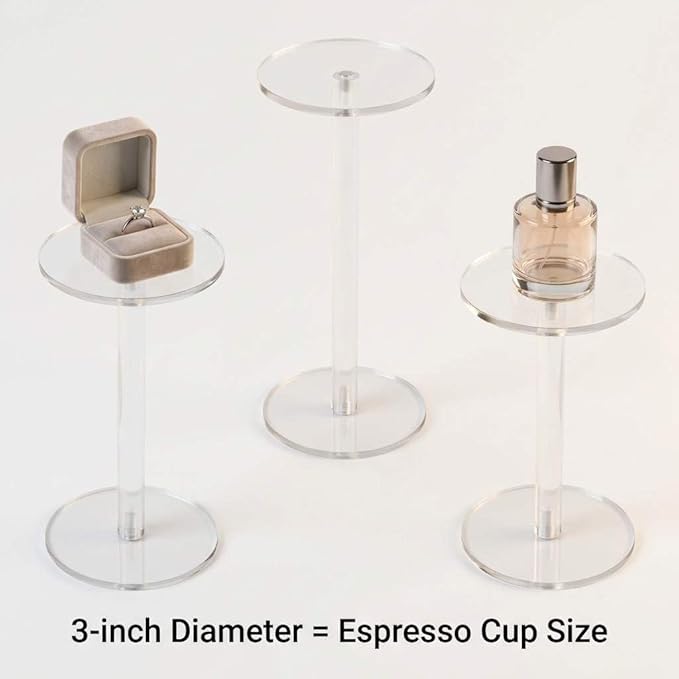 QWORK Round Acrylic Display Stand, Premium Clear Round Riser Stands, Set of 3