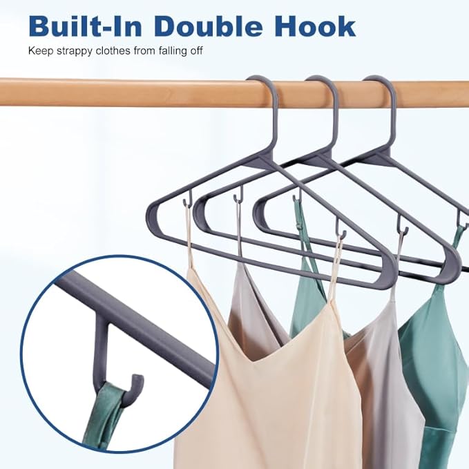HOUSE DAY Plastic Hangers 20 Pack, Space Saving Clothes Hangers with Built-in Hooks, Durable & Strong Closet Organizers and Storage, Dorm Room Essential, Perfect for Shirts, Coat, Pants, Dress - Grey