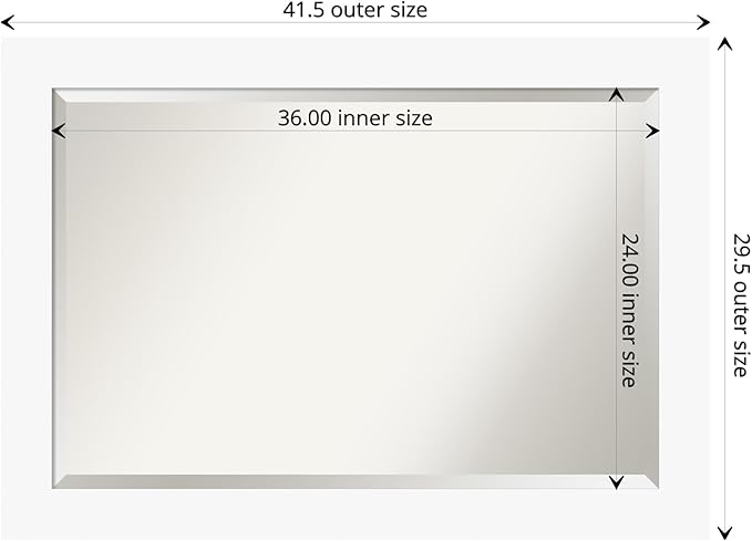 Amanti Art White Wall Mirror 29x41 Basic White Rectangle Bathroom Mirror for Wall Decor Living Room, Large Casual Wood Frame, Hangs Horizonally and Vertically, Bathroom Decor, Beveled Edge