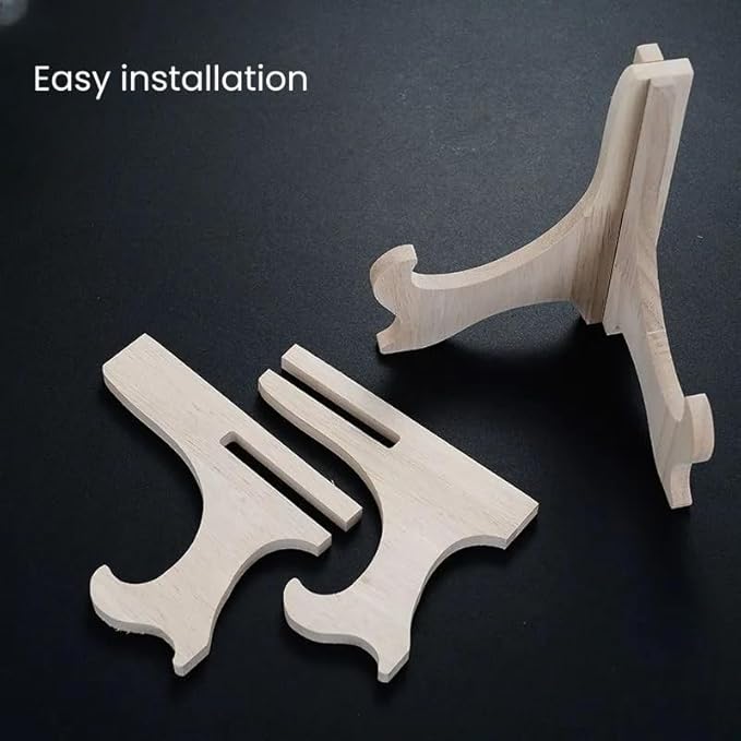 RTeng 2 Pack Wooden Display Stand for Sculptures | Plate and Stone Holder | Decorative Support Rack – Stylish Wooden Stands for Display, Plate Stands, Picture Frame Stand (5”, 6”, 7”) (7 Inch)