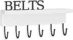 Belt Hanger Organizer for Closet, Wall Mount Belt Rack, Wooden Belt and Tie Organizer for Stores and Displays Mens Accessories (Length 9.8”) White