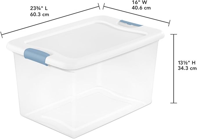 Sterilite 24-Pack Latching Box, Under Bed Storage Bins with Lids, Clear Plastic, 64 Quart - Heavy-Duty Organizing Containers for Closet, Bathroom, and Office