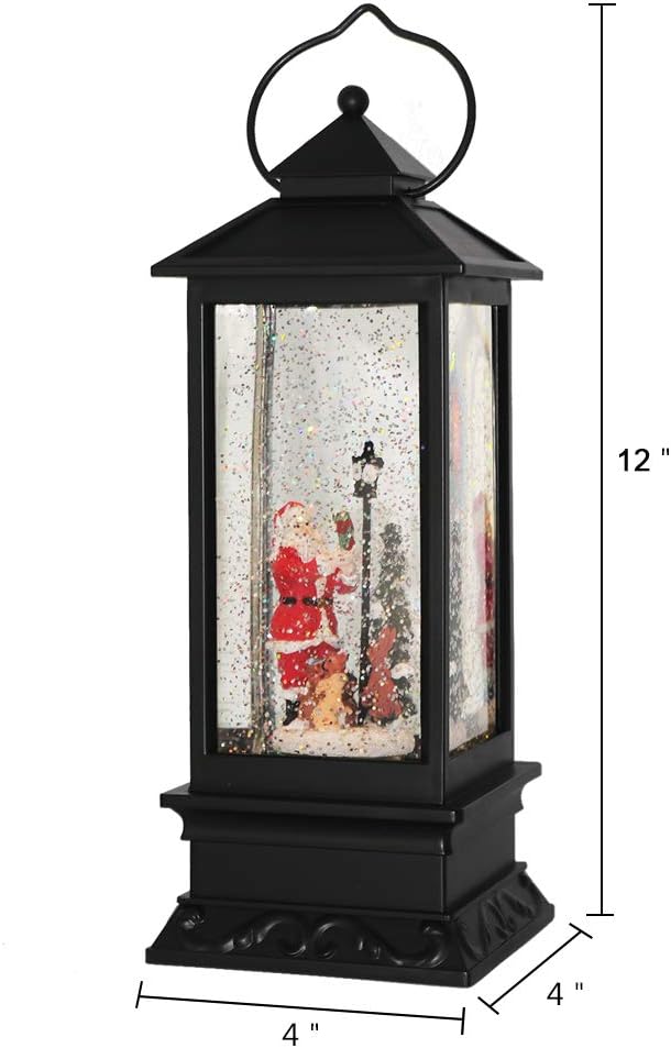 Wondise Christmas Lighted Musical Snow Globe Decorations with Timer, USB Powered and Battery Operated Spinning Water and Swirling Glitter (Santa)