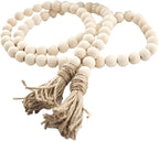 Sivya 58in Farmhouse Beads Wood Bead Garland with Tassels (Natural Wood, 58in/1Pcs)