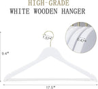 TOPIA HANGER Wooden Hangers 30 Pack, White Wood Coat Hanger with 360° Swivel Gold Hook, Non Slip Pants Bar and Shoulder Notches for Camisole, Jacket, Pants, Smooth Finish Clothes Hangers -CT34WG30