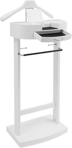 Suit Valet Stand, Standing Wooden Clothes Stand, Clothes Organizer Hanger Rack for Suit Coat Jacket Shirt for Home Bedroom Entryway Hotel Boutique, 66lbs Load Capacity(White)