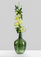 Serene Spaces Living Green Bottleneck Glass Vase, Vintage Floor Vase, Long-Stemmed Floral Container, Decorative Centerpiece for Coffee Table, Office, Wedding, 7.48" Diameter & 12" Tall, Set of 4