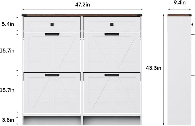 Shoe Cabinet with 4 Flip Drawers & 2 Drawers,Farmhouse Shoe Storage Cabinet for Entryway,Slim Freestanding Organizer Rack for Front Door Entrance,White