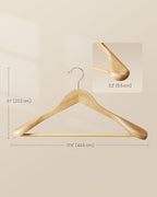 SONGMICS Extra Wide Wooden Suit Hangers, Set of 10 Clothes Hangers, Swivel Hooks, Non-Slip Bars, for Outfits, Suits, Coats, Shirts, Dresses, Natural Color UCRW050KZ02