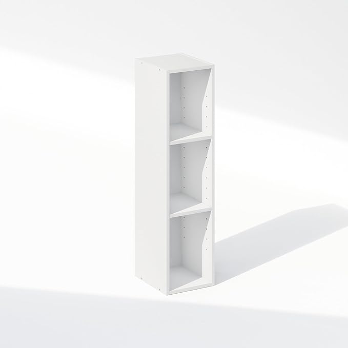 Furinno Reed 3-Tier Closet Organizers and Storage, Closet Organizer, Open Shelf Closet Storage, for Wardrobe, Bedroom, Living Room, 8-Inch Width, White