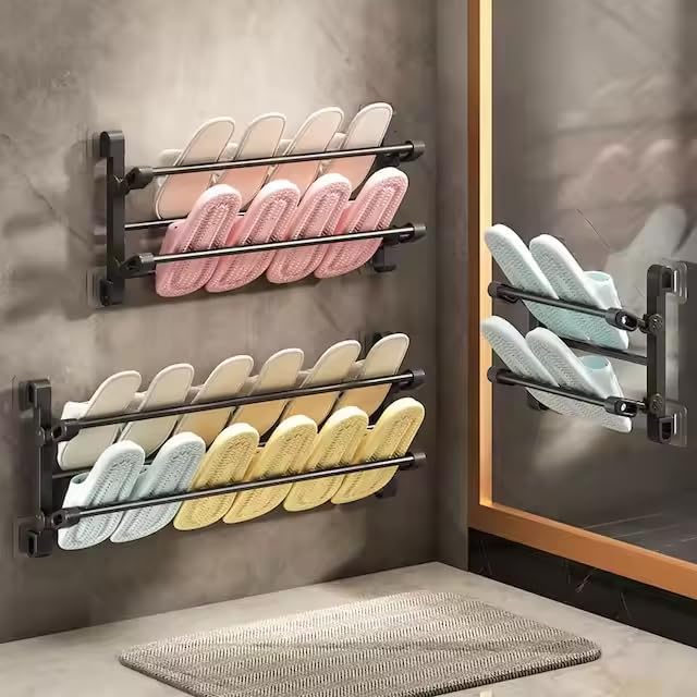 Foldable 26-Inch Wall Mounted Shoe Rack Organizer, Holds 6 Pairs, Small Hanging Shoe Rack for Entryway, Door or Closet, Space-Saving Wall Shoe Storage