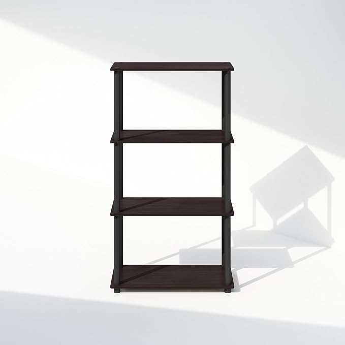 Furinno Turn-N-Tube Book Shelf, 4-Tier Bookshelf, Bookcase with Multipurpose Compact Display Rack, 11.6 x 23.6 x 43.2, for Living Room, Bedroom, Home Office, Dark Walnut