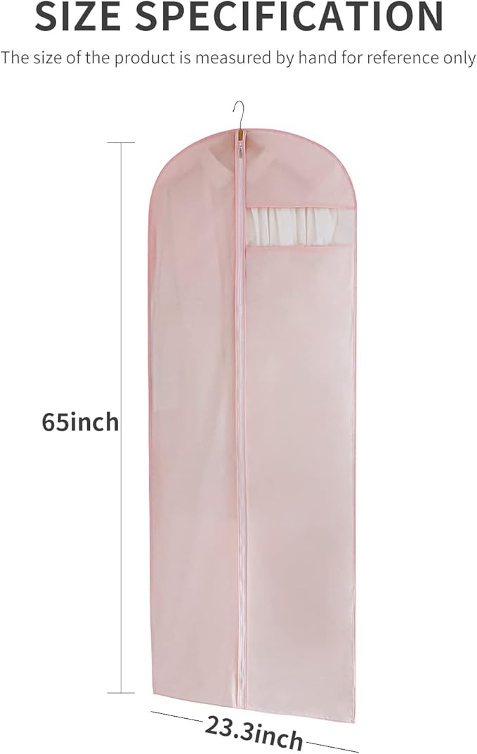 Pink Dress Bags for Gowns Long, 65'' Long Dress Clear Garment Bag(Set of 2, 23.3'' X 65'')